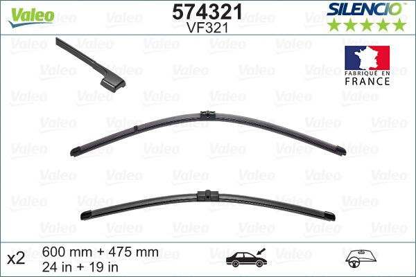 Set stergatoare parbriz VALEO SILENCIO X.TRM FLAT BLADE SET 574321, lungime 600 mm, 475 mm, fara carcasa, cu spoiler [2]