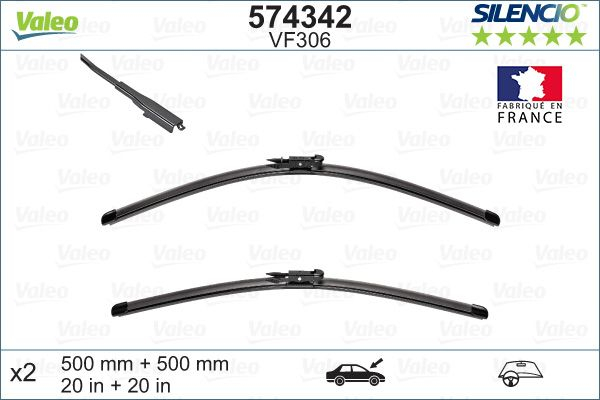 Set stergatoare parbriz VALEO SILENCIO X.TRM FLAT BLADE SET 574342, lungime 500 mm, fara carcasa, cu spoiler [2]