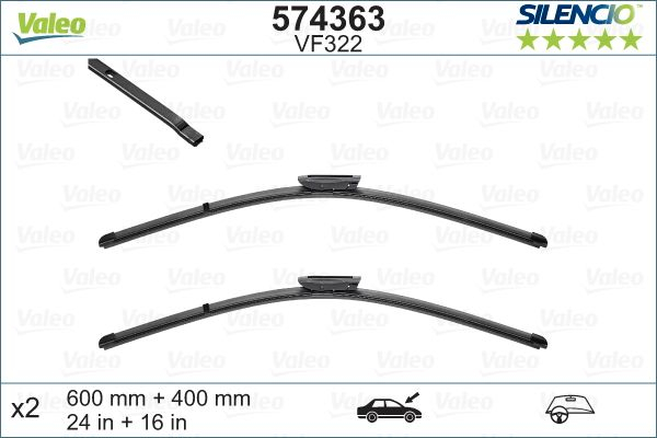 Set stergatoare parbriz VALEO SILENCIO X.TRM FLAT BLADE SET 574363, lungime 600 mm, 400 mm, fara carcasa, cu spoiler [2]