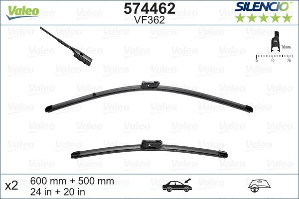 Set stergatoare parbriz VALEO SILENCIO X.TRM FLAT BLADE SET 574462, lungime 600 mm, 500 mm, cu spoiler [2]