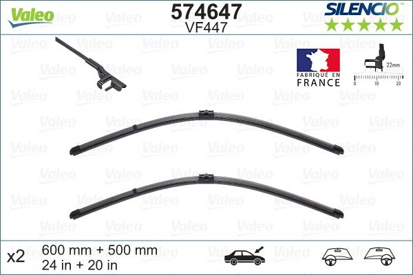 Set stergatoare parbriz VALEO SILENCIO X.TRM FLAT BLADE SET 574647, lungime 600 mm, 500 mm, fara carcasa, cu spoiler [2]