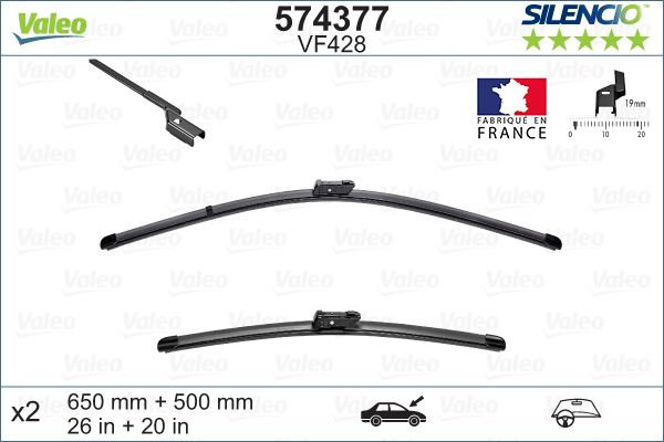 Set stergatoare parbriz VALEO SILENCIO X.TRM FLAT BLADE SET 574377, lungime 650 mm, 500 mm, fara carcasa, cu spoiler [2]