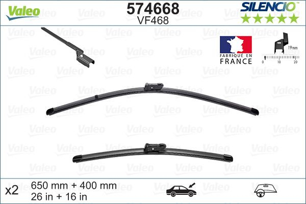 Set stergatoare parbriz VALEO SILENCIO X.TRM FLAT BLADE SET 574668, lungime 650 mm, 400 mm, fara carcasa, cu spoiler [2]