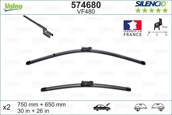 Set stergatoare parbriz VALEO SILENCIO X.TRM FLAT BLADE SET 574680, lungime 750 mm, 650 mm, fara carcasa, cu spoiler [2]
