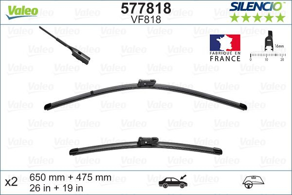 Set stergatoare parbriz VALEO SILENCIO X.TRM FLAT BLADE SET 577818, lungime 650 mm, 475 mm, cu spoiler, fara carcasa [2]