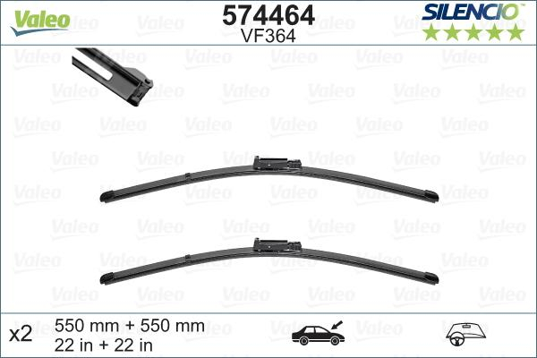 Set stergatoare parbriz VALEO SILENCIO X.TRM FLAT BLADE SET 574464, lungime 550 mm, fara carcasa, cu spoiler [2]