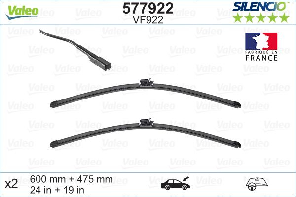 Set stergatoare parbriz VALEO SILENCIO X.TRM FLAT BLADE SET 577922, lungime 600 mm, 475 mm, cu spoiler [2]