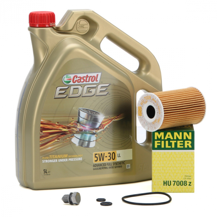 Set Ulei Motor Castrol Edge LL 5W-30 5L + Filtru Ulei Mann Filter HU7008Z + Buson Golire Baie Ulei Oe Volkswagen Touran 2 2010-2015 N90813202 [1]