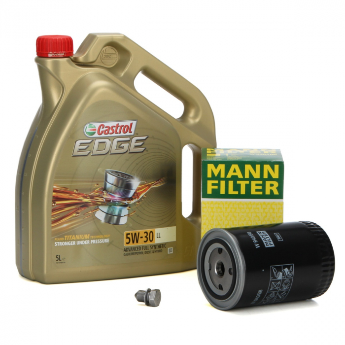 Set Ulei Motor Castrol Edge LL 5W-30 5L + Filtru Ulei Mann Filter W940/66 + Buson Golire Baie Ulei Oe Volkswagen N90813202 [1]