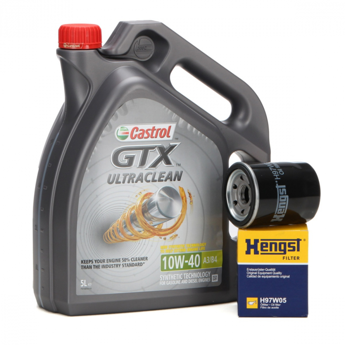Set Ulei Motor Castrol GTX Ultraclean 10W-40 5L(4L+1L) + Filtru Ulei Hengst H97W05 [1]