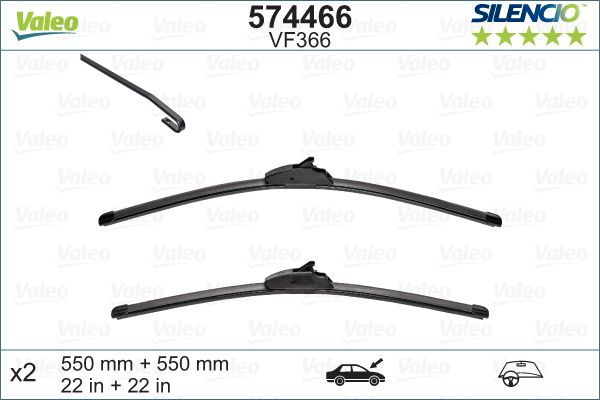 Set stergatoare parbriz VALEO SILENCIO X.TRM FLAT BLADE SET 574466, lungime 550 mm, fara carcasa, cu spoiler [2]