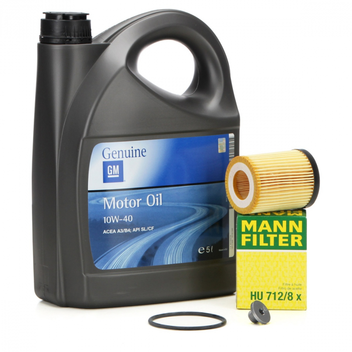 Ulei Motor Opel 10W-40 5L 93165216 + Filtru Ulei Mann Filter HU712/8X + Buson Golire Ulei Am Opel Corsa C 2000-2012 96023264 [1]