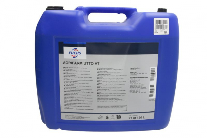 Ulei pentru transmisie hidraulica utilaje agricole FUCHS AGRIFARM UTTO VT 10W30, volum 20 litri [1]