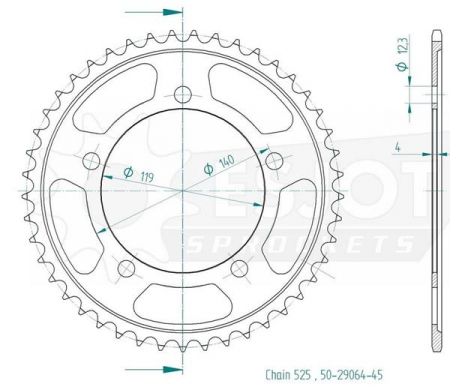 Foaie/ pinion spate - ESJOT - Foaie (spate) 50-29064, 44 dinti - BMW F750GS/850GS ┬┤18-