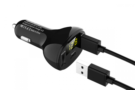 Incarcator Auto 1Xusb Qc3.0 + 1Xusb 2.4A + 1Xusb Type-C Cu Afisaj Tensiune Putere Led [1]