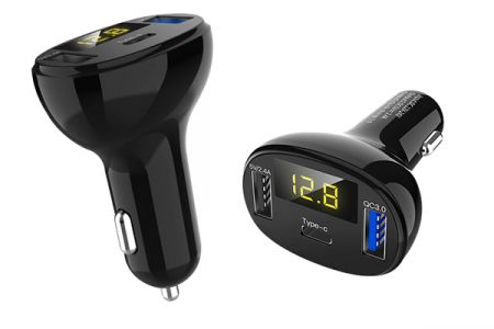 Incarcator Auto 1Xusb Qc3.0 + 1Xusb 2.4A + 1Xusb Type-C Cu Afisaj Tensiune Putere Led [0]