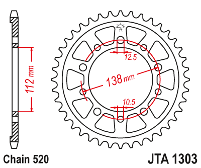 Foaie/ pinion spate - JT - Foaie (spate) Aluminiu JTA1303, 43 dinti - CBR600/900-'00/R6-'02/R1'15