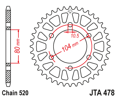 Foaie/ pinion spate - JT - Foaie (spate) Aluminiu JTA478, 41 dinti - ZX6R/6RR/9R/10R