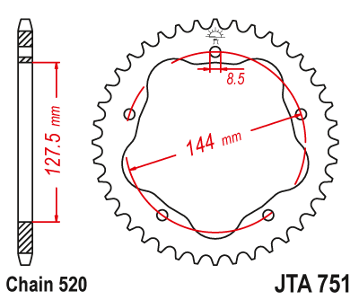 Foaie/ pinion spate - JT - Foaie (spate) Aluminiu JTA751, 42 dinti - Ducati - cu Adaptor 110-002 Lant 520
