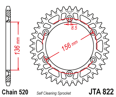 Foaie/ pinion spate - JT - Foaie (spate) Aluminiu JTA822, 50 dinti - Husqvarna'90-
