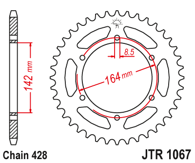 Foaie/ pinion spate - JT - Foaie (spate) JTR1067, 52 dinti - Hyosung GT125