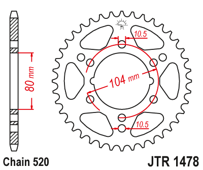 Foaie/ pinion spate - JT - Foaie (spate) JTR1478, 40 dinti - ZX-6R/ZX-6RR/ZX-636 '03-'04