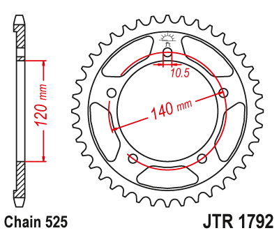 Foaie/ pinion spate - JT - Foaie (spate) JTR1792, 43 dinti - GSXR600'06/750'04-05/Bonnev.