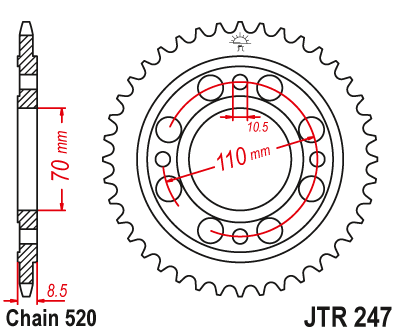 Foaie/ pinion spate - JT - Foaie (spate) JTR247, 36 dinti - CB400NB/C, CM400T 4-Loch 520