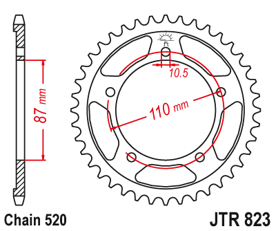 Foaie/ pinion spate - JT - Foaie (spate) JTR823, 39 dinti - GS500E'89- 2-Zyl/GS500F