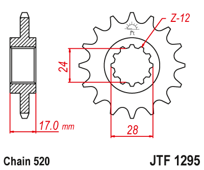 Moto/Atv - JT - Pinion (fata) JTF1295, 14 dinti - CBR600F -'98 Kette520