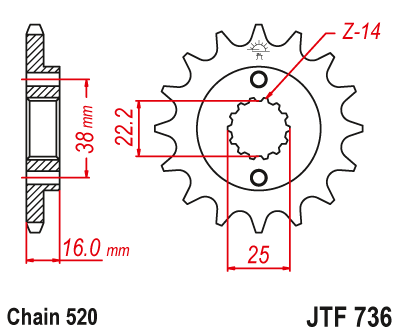 Pinion fata - JT - Pinion (fata) JTF736, 14 dinti - Ducati 748Biposto/E/RS/SP/750