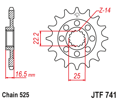 Pinion fata - JT - Pinion (fata) JTF741, 14 dinti - Ducati 848/1098/1198/1200