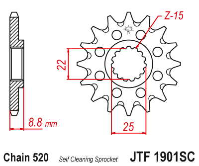 Pinion fata - JT - Pinion MX (fata) JTF1901SC, 14 dinti - KTM EXC/SX/SX-F