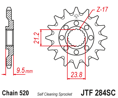 Pinion fata - JT - Pinion MX (fata) JTF284SC, 14 dinti - CR250/500'88-/CRF450'02-