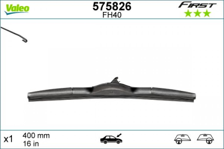 Lamela stergator parbriz VALEO 575826 FIRST HYBRID, lungime 400 mm, cu spoiler [1]