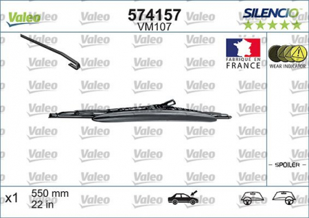 Lamela stergator parbriz VALEO SILENCIO CONVENTIONAL SINGLE 574157, lungime 550 mm, cu spoiler, standard [1]