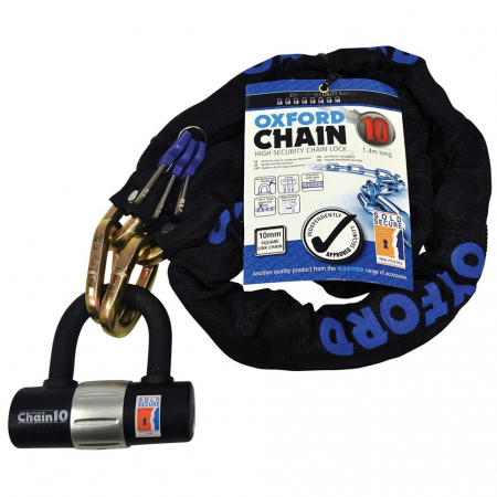 Lant Antifurt Moto Oxford Chain 10 Chain Lock & Mini Shackle 10mm x 1400mm 1.4M Metal Negru LK144 [1]