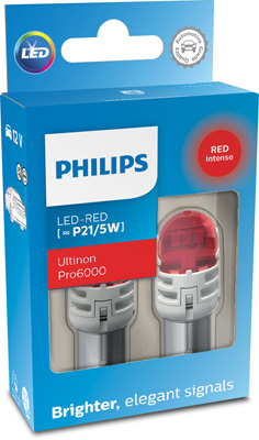 Becuri auto - Set 2 Becuri Auxiliare Cu Led 12V P21/5W Ultinon Pro6000Si Red Philips