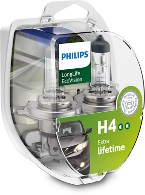 Accesorii auto - Set 2 Becuri Far H4 60/55W 12V Longer Life Ecovision Philips