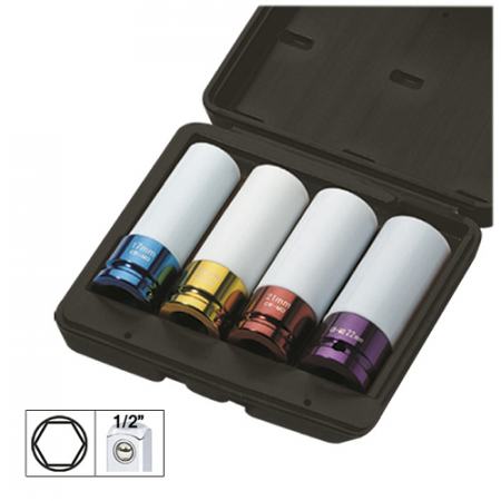 Scule si echipamente - Set 4 Tubulare Impact De 1/2` Sp. Extractie Roti Jbm