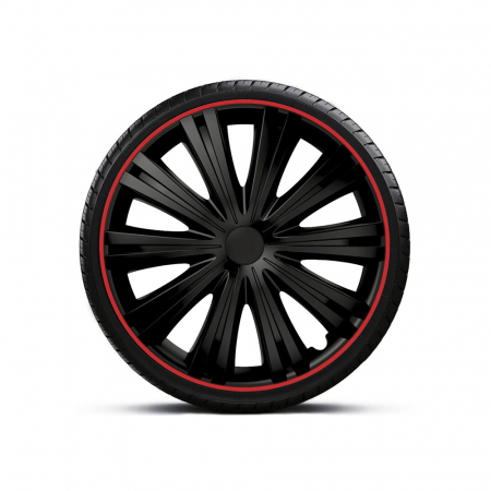 Accesorii auto - Set Capace Roti 16  Negre Cu Margine Rosie Giga R
