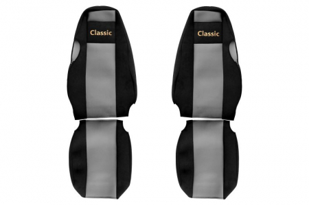 Husa scaun - Set huse scaun textil camion compatibile cu SERIA 4 (01.1995-12.2004) cu tetiere integrate, Gri