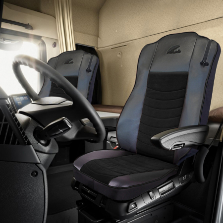 Set Huse Scaun Truck Umbrella Pentru Mercedes Actros 18-42 Euro 6Piele Ecologica Neagra + Velvet Negru (2016-) [2]