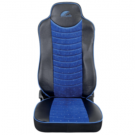 Set Huse Scaun Truck Umbrella Pentru Mercedes Actros Euro 5 1844 Mp2 Mp3 Mp4 Piele Ecologica Neagra + Velvet Albastru [1]