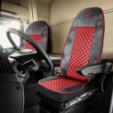 Set Huse Scaun Truck Umbrella Pentru Scania Seria R 2006-2020 Piele Ecologica Neagra+Rosu [1]