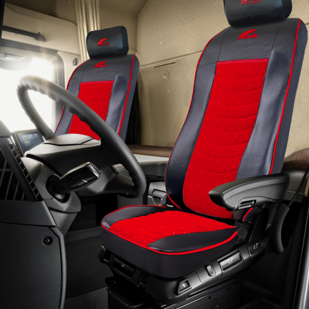 Set Huse Scaun Truck Umbrella Pentru Volvo 2000-2004 Piele Ecologica Neagra + Velvet Rosu [1]