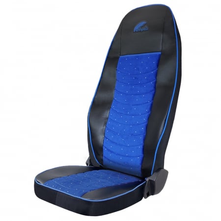 Accesorii auto - Set huse scaun truck Umbrella pentru Volvo Euro 5 piele ecologica neagra + velvet albastru