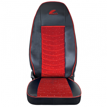 Set Huse Scaun Truck Umbrella Pentru Volvo Euro 5 Piele Ecologica Neagra + Velvet Rosu [0]
