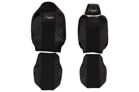 Husa scaun - Set huse scaune compatibil cu Renault T cu tetiere diferite 01.2014-2021, Negru cu cusatura rosie