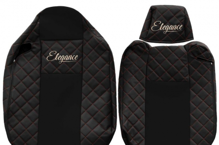 Set huse scaune compatibil cu Renault T cu tetiere diferite 01.2014-2021, Negru cu cusatura rosie [1]